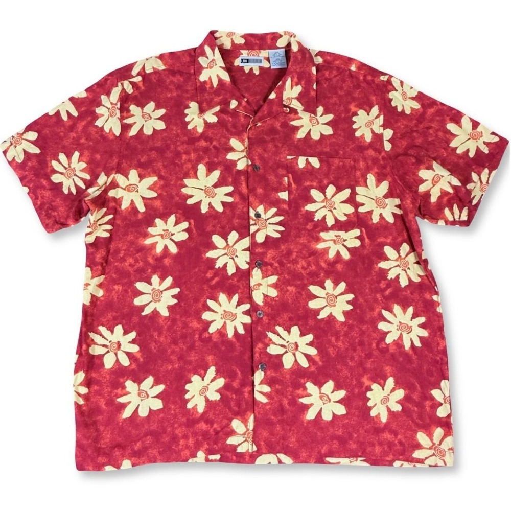Vintage Un Tied SS Loud Silk Camp Shirt Men 2XL Red Tropical Aloha Hawaiian Bold